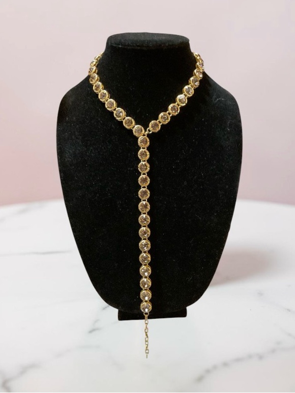 Gold Crystal Y-Style Drop Lariat Handmade Necklace NWOT